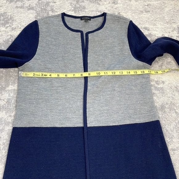 Talbots Wool Blend Color Block Open Front Cardigan Sweater Longline Navy Gray S - Picture 8 of 10